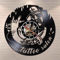 Tattoo Studio Business Sign Vintage Vinyl Record Wall Clock Tattoo Salon Inauguration Decorative Wall Clock