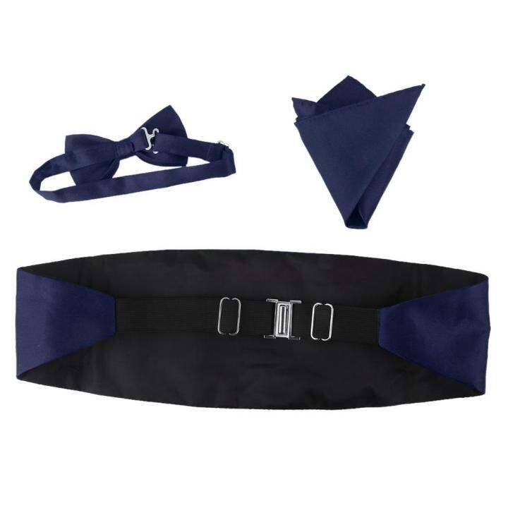 1-2-3ชุดที่มีความซับซ้อนของผู้ชาย3ผูกโบว์ซาติน-cummerbund-และผ้าเช็ดหน้า