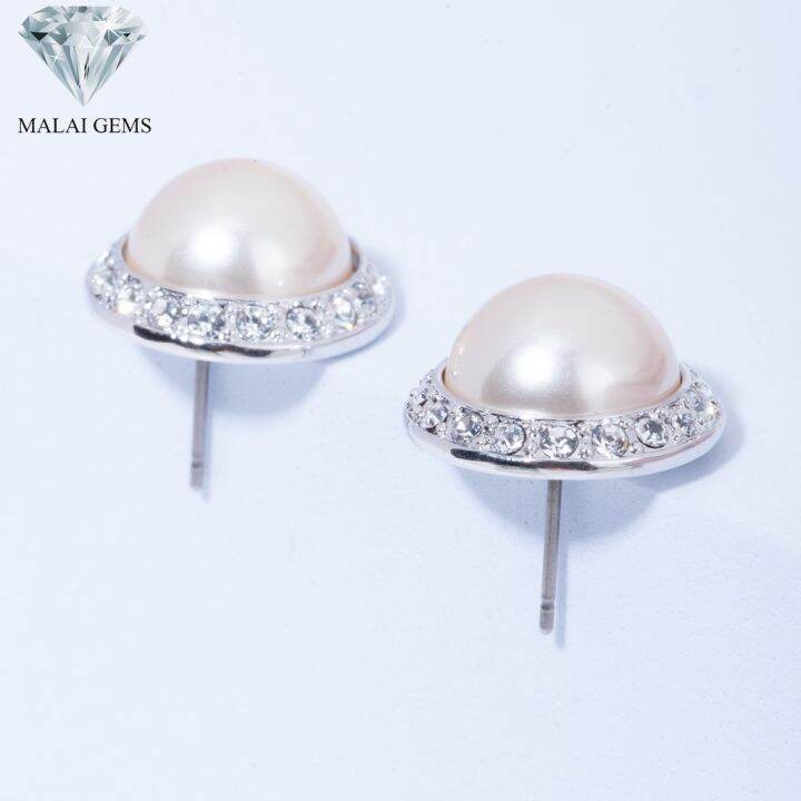 malai-gems-ต่างหูมุก-เงินแท้-silver-925-เพชรสวิส-cz-เคลือบทองคำขาว-รุ่น-31000647-แถมกล่อง-ต่างหูเพชร-ต่างหูเงินแท้