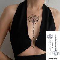 【YF】 Sexy Alphabet English Long Line Lotus Waterproof Fake Tattoo Stickers For Women Back Water Transfer Temporary Tattos Party Decal