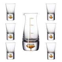 Gold Foil Crystal Glass Liquor Cup Sip Handmade Spirits Wine Dispenser Hip Jug Gift Box Set wine glass mug cup