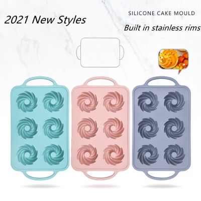 Built in stainless rim 6 Holes Silicone windmill Mold Cookies Fondant Baking Pan Non-Stick Pudding Steamed Cake Mold Baking Tool