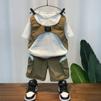 Childrens Clothing Boys Summer Suit 2023 New Handsome Childrens Short-Sleeved Workwear Two-Piece Suit Boys Summer Clothes Fashion