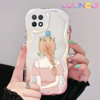 Jjlingji เคสสำหรับ OPPO A15 A35 A15s 4G เคสแฟชั่นด้านหลังเงาผู้หญิงลายคลื่นเนื้อครีมกันกระแทกแบบใสนิ่มเคสมือถือโปร่งใสลายกล้องถ่ายรูปที่สร้างสรรค์เคสซิลิกาเจลป้องกัน