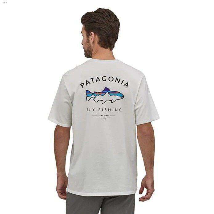 patagonia-patagonia-เสื้อยืดแขนสั้นพิมพ์ลายฉลามปลาฉลามบินกลางแจ้งลำลองสำหรับทั้งหญิงและชายผ้าฝ้าย