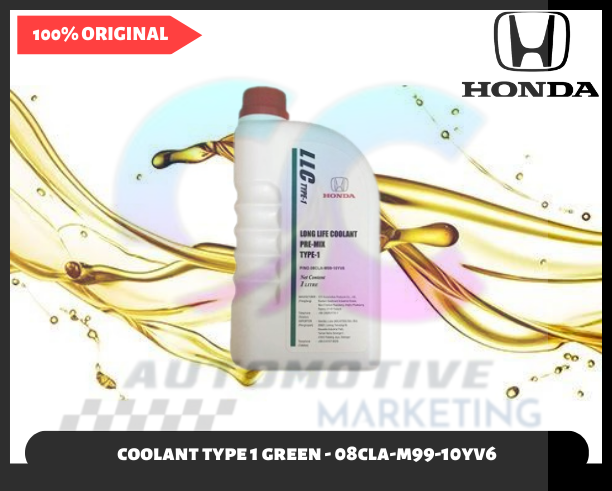 08CLA-M99-10YV6 - HONDA COOLANT Type 1 PRE-MIX 1 Litre (GREEN COLOR ...