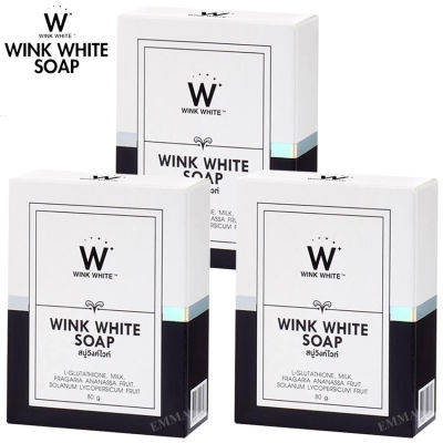 (3 ก้อน) Wink White Soap สบู่วิงค์ไวท์ ผสมกลูต้า น้ำนมแพะ ช่วยทำความสะอาดผิว บำรุงผิว ขนาด 80g.