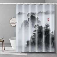 New Chinese Ink Printing Shower Curtain Multi-Specification Waterproof Moisture-Proof Thickened Bathroom Shower Curtain