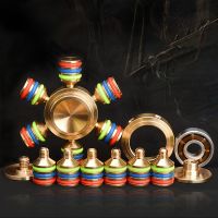 High Quality Full Brass Fidget Spinner Hexagonal Hand Spinner Three Heads Six Arms Compass Adult Decompression Artifact Fidget Spinners  Cubes