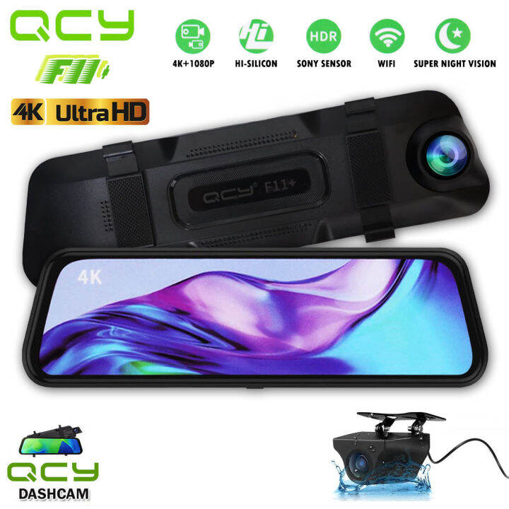 Qcy f11 wifi 4k car dvr camera 9 66 inch streaming rear view mirror