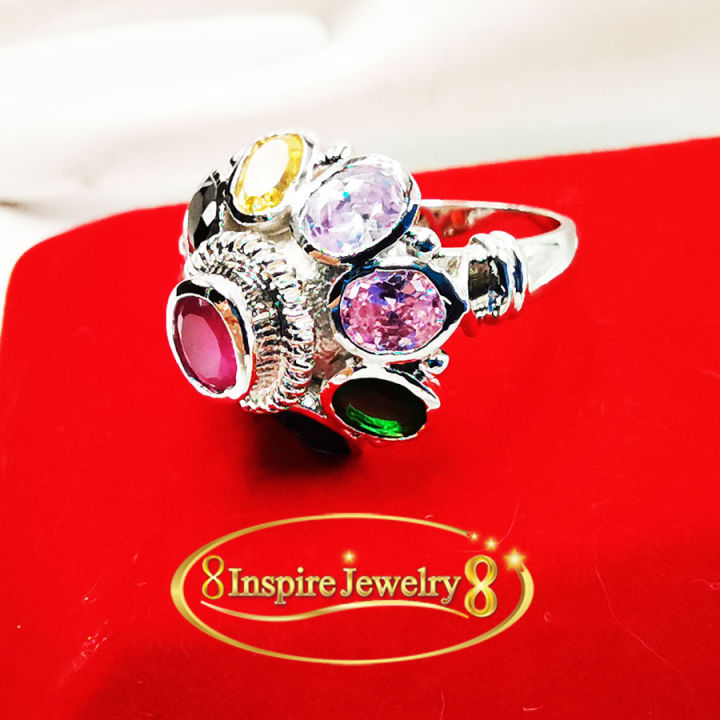 inspire-jewelry-แหวนฝังพลอยตามแบบเท่านั้น-มีให้เลือกคือ-แหวนฝังพลอยนพเก้าหลากสี-แหวนพลอยโกเมนสีส้ม-แหวนพลอยทับทิมชาตั้มสีแดง