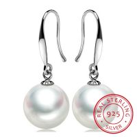 Silver 925 Jewelry Vintage 8mm And 10mm Real Pearl Drop Earrings For Woman Charms Earrings Fine Jewelry For Girl E0135