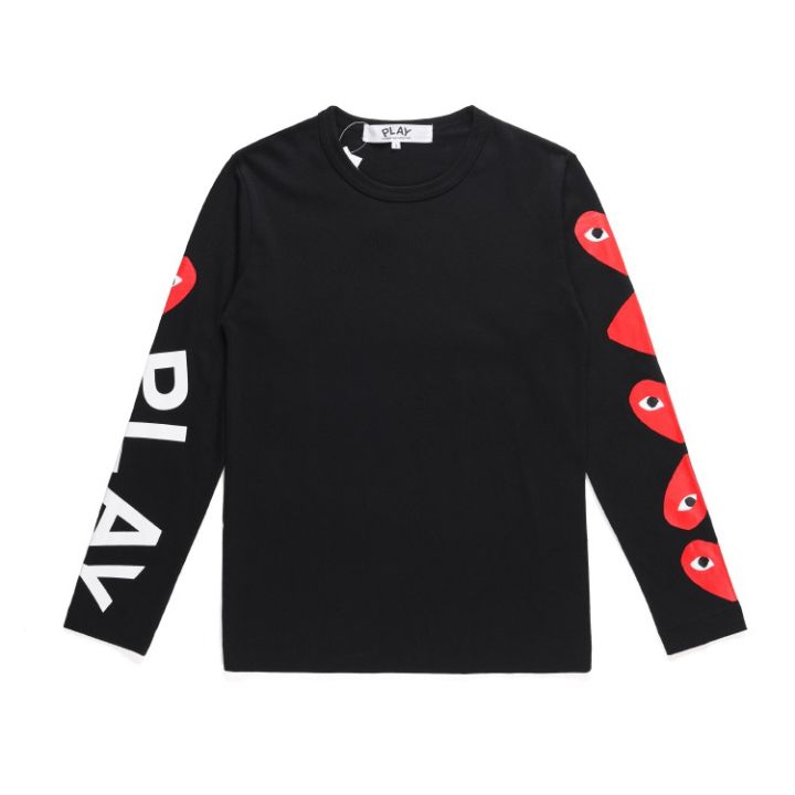 comme-des-garcons-cdg-play-เสื้อยืดลําลองสําหรับผู้ชายผู้หญิงผ้าฝ้ายแขนยาวทรงสลิม