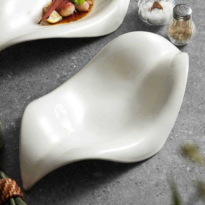 cod-irregular-characteristic-tableware-leaf-shaped-ceramic-plate-salad-advanced-sashimi-artistic-conception-dish-set-cold