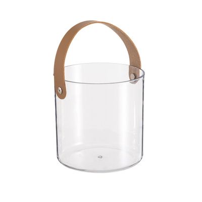 Nordic Portable Plastic Fruit Bowl Transparent Ice Wine Snacks Fruit Storage Basket Plain Leather Handle