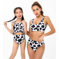 Swimsuit Mom and Daughter Cow Leopard Print Family Parent-child Outfit Summer Matching Swimwear Mommy Sweamwear Women Bikini Set