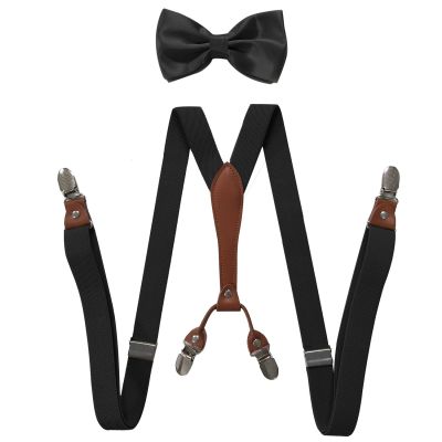 【YF】⊕  Suspenders Bow Tie Set for Men Boy Wedding 4 Adjustable Elastic Trouser Brace  Adult Accesorios Hombre
