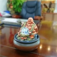 Lucky Money Maitreya Buddha Home And Office Feng Shui Decoration Tabletop Ornaments LED Light Ball Indoor Water Fountain Tea Pet