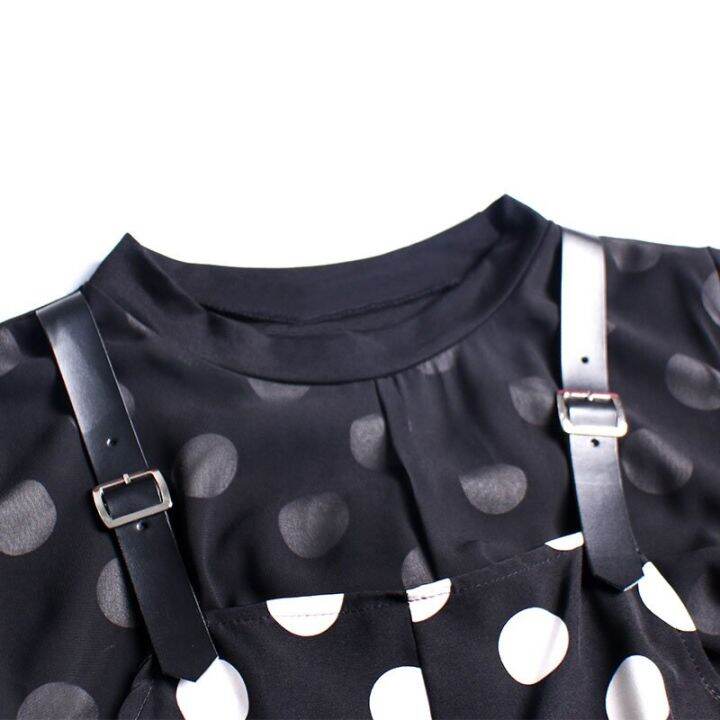 xitao-dress-black-long-sleeve-dot-irregular-patchwork-dress