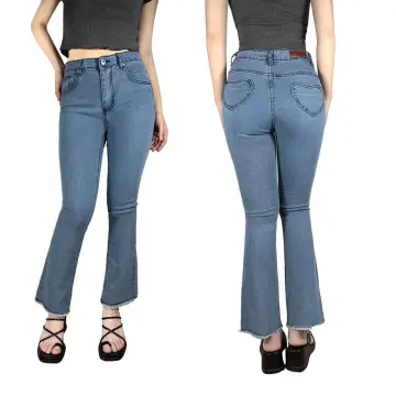Womens Retro Denim Highwaist 2-Buttons Flare Style Jeans Pants for