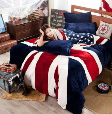 ชุดผ้าปูที่นอน ชุดเครื่องนอน ชุดผ้านวม ลายธงชาติอังกฤษ พร้อมผ้านวมหนานุ่ม ขนาด 6 ฟุต ครบไซส์ วินเทจ