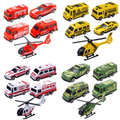ชุดเครื่องแถวไถลทหารพลาสติกขนาดเล็กลายการ์ตูน5ชิ้นรถของเล่นรถพยาบาล/รถดับเพลิง/ผู้ก่อเหตุ/รถยนต์ทหาร