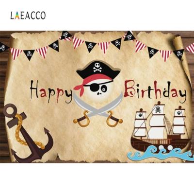 【Worth-Buy】 Laeacco สุขสันต์วันเกิดเรือโจรสลัดพื้นหลังแผ่นหนังธงโจรสลัดการเฉลิมฉลองการถ่ายภาพฉากหลังที่ปรับแต่งได้สตูดิโอถ่ายภาพ