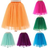 TRENDY Tutu Skirt Tulle Mesh Skirt Lolita Ball Gown Solid Color Elastic Waist A-line Skirt Sweet Girl Short Skirt Female Dress