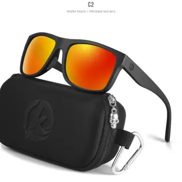 KDEAM Polarized Sunglasses Men Sports Tridimensional Brand Logo TR90 Square  Sun Glasses All Black With Zipper Case