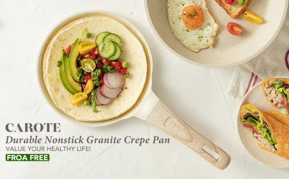 CAROTE Crepe Pan and Pancake Pan, 8 inch Nonstick Skillet Granite Cookware,  Breakfast Non-Stick Griddle Pan Flat Pan for Stove Top, Induction Safe,  PFOA FREE in 2023