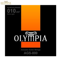 Olympia® AGS-800 สายกีตาร์โปร่ง เบอร์ 10 แบบ Phosphor Bronze ของแท้ 100% (Extra Light, 0.010 - 0.047)