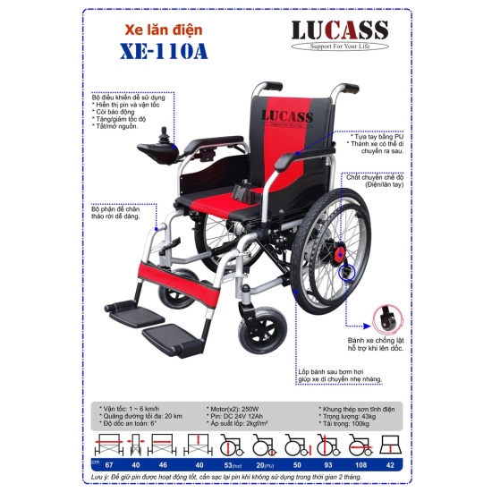 Xe lăn điện lucass xe-110a cho người già người khuyết tật - ảnh sản phẩm 2
