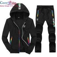 COZY ชายฤดูใบไม้ผลิกีฬาชุดวิ่งกลางแจ้ง Hooded แขนยาววิ่งชุดพิมพ์สีแถบการฝึกอบรมกีฬาชายกีฬา