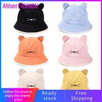 AHLSEN หมวกชาวประมงกันยูวีแบบพกพาน่ารักฤดูร้อนแมวฤดูใบไม้ผลิ Topi Bucket หมวกบังแดด