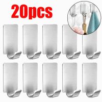 20/1Pcs Small Self Adhesive Hook Stainless Steel Heavy Wall Hanger Hook Bathroom Organizer Towel Rack Multi-purpose Kitchen Hook