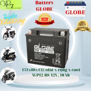 Ắc quy khô xe máy GLOBE WP12-BS- 12v, 10Ah VESPA, Piazo., khởi động ô tô.