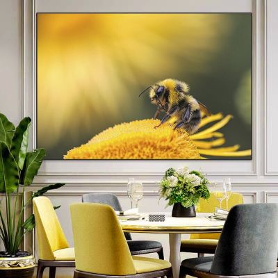 ดอกไม้น้ำผึ้งผนังศิลปะรูปภาพผ้าใบ HD พิมพ์ห้องนั่งเล่นที่ทันสมัยตกแต่งบ้านจิตรกรรม C Uadros-ผึ้งบนดอกไม้โปสเตอร์