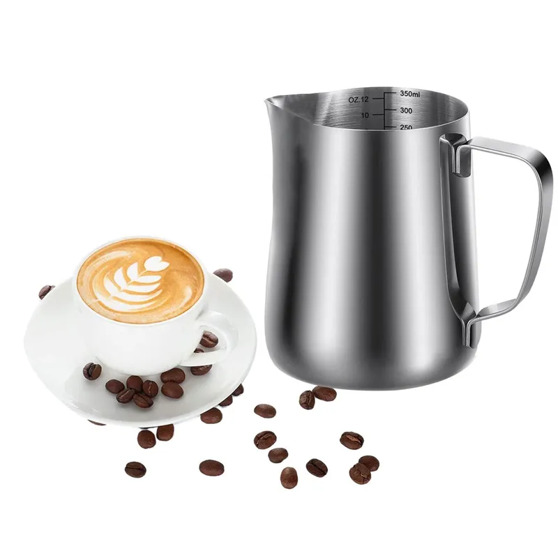 Milk Frothing Pitcher 12oz - 350ml, Kyraton Stainless Steel Espresso  Steaming Pitchers with Decorating Pen,Milk Coffee Frother Cups Cappuccino  Latte