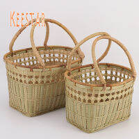 Keestar Handmade Bamboo Editor Hand-Raised ตะกร้าผักตะกร้าเก็บบ้านตะกร้าไข่ผลไม้ตลาดซื้อตะกร้าผัก