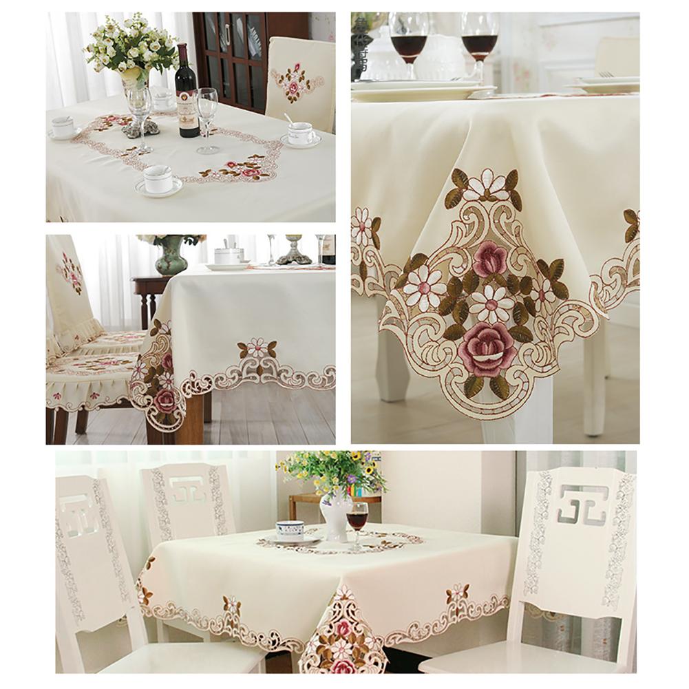 Polyester 33" Square Beige Embroidered Embroidery Tablecloth Side Table Cover 