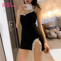 Womens Dress Milk Silk Sexy Lace Stitching V-neck Bottoming Suspender Dress