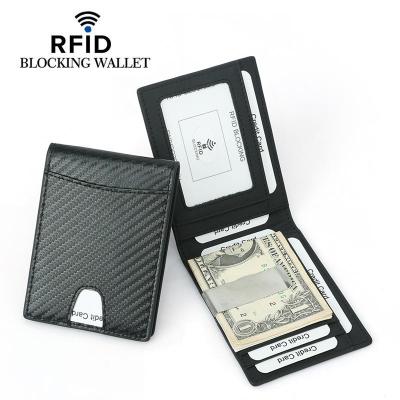 RFID การปิดกั้นกระเป๋าเก็บบัตรคาร์บอนไฟเบอร์แบบบางกระเป๋าสตางค์หนังสองพับ