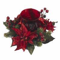 BOUSSAC Red 6.5 Poinsettia Berry Candelabrum Home Decor Wedding Decorations Home Decoration Centre De Table Mariage