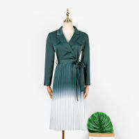 The Glory 2 Ji-yeon Im Park Yeon-jin Is The Same Temperament Stylish Green Gradient Pleated Skirt Dress Womens Wear|The Glory 2 Ji-yeon Im Park Yeon-jin เป็นอารมณ์เดียวกันชุดกระโปรงจีบไล่ระดับสีเขียวที่มีสไตล์