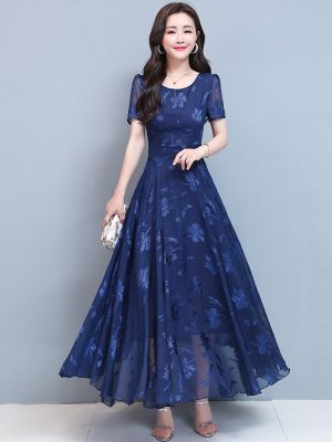 Vintage Blue Clothes For Women 2023 Maxi Dress Chiffon Floral Party Elegant Boho Summer Korean Fashion Long Chic Evening Dresses
