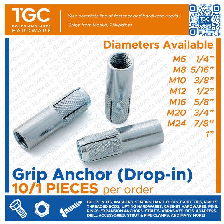 Tgc 101pcs Grip Anchor 14 516 38 12 58 34 1 6 Mm 8 Mm 10 Mm 12