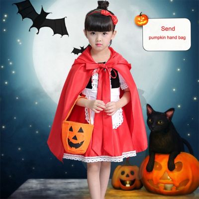 Little Red Riding Hood Costume For Girls Children Kids Halloween Costume Party Dress Fancy Dress + Cloak Cosplay Costume