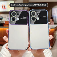 เคสสำหรับ OPPO Reno4 Lite / Reno5 Lite เคสหน้าต่างขนาดใหญ่ดูอ่อน TPU เปลือกไฟฟ้าป้องกันการชนกัน + ฟิล์มป้องกันเลนส์สำหรับ OPPO Reno 5 Lite / Reno 4 Lite ฝาหลัง