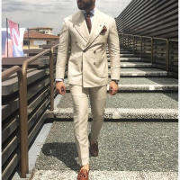 2022ล่าสุด Coat กางเกง Designs Ivory Beige คู่ผู้ชายอย่างเป็นทางการ Slim Fit Gentle Blazer Custom 2 Piece Mens ternok