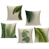 Tropical Plants Palm Tree Printed Decorative Throw Pillow Cushion Cover Case Green Leaf Leaves Cushion Case For Sofa Home Cushion Cover